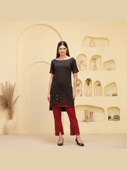 First Resort by Ramola Bachchan - Women Black Hand Embroidered High-Low Kurta