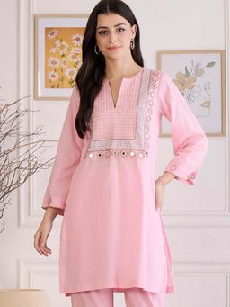 First Resort by Ramola Bachchan - Women Pink Yoke Embroidered Kurta