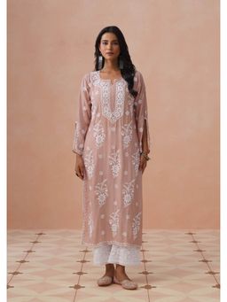 House of Chikankari - Beige Muslin Embroidered Full Sleeves Kurta