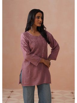 House of Chikankari - Mauve Chanderi Embroidered Full Sleeves Kurta