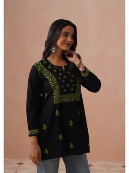 House of Chikankari - Black Cotton Embroidered Full Sleeves Kurta
