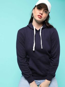 Campus Sutra - Womens Navy Blue Sweatshirt With Hoodie