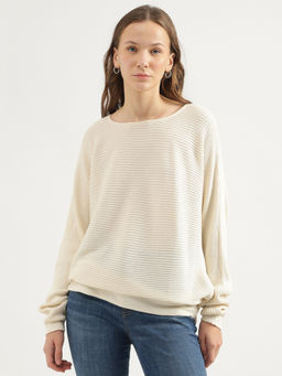 United Colors of Benetton - Beige Boat Neck Textured Sweater