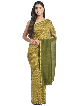 Fabindia - Green Hand Block Print Cotton Silk Saree
