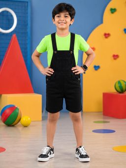 KiddoPanti - Boys Denim Solid Above Knee Length Denim Dungaree Shorts
