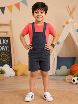 KiddoPanti - Boys Denim Solid Above Knee Length Denim Dungaree Shorts