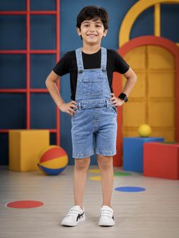 KiddoPanti - Boys Denim Solid Above Knee Length Denim Dungaree Shorts