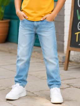 KiddoPanti - Boys Denim Solid Denim Pant Basic 5 Pocket