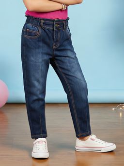 KiddoPanti - Girls Denim Solid Paper Bag Jeans