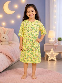 KiddoPanti - Kiddpanti Girls Cotton Knit Three Fourth Sleeves Night Dress