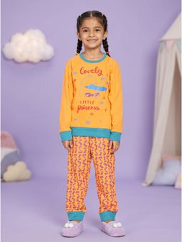 KiddoPanti - Girls Cotton Knit Little Princess Printed T-Shirt With Pyjama