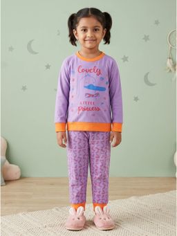 KiddoPanti - Girls Cotton Knit Little Princess Printed T-Shirt With Pyjama