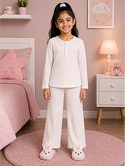 KiddoPanti - Girls Cotton Knit Drop Needle Solid T-Shirt With Pyjama