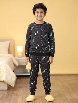 KiddoPanti - Boys And Girls Cotton Fleece Splash Printed T-Shirt With Pyjama