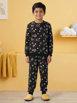 KiddoPanti - Boys And Girls Cotton Fleece Star Printed T-Shirt With Pyjama
