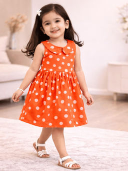 Blumbuds - Girls Orange Polka Dot Dress