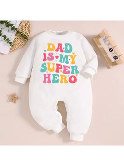 KNITROOT - Father's Day Theme Dad Is My Super Hero Romper - White