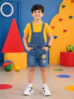 KiddoPanti - Boys Denim Space Explorer Astronaut Printed Dungaree
