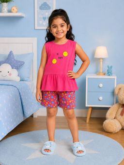 KiddoPanti - Girls Cotton Happy Printed T-Shirt With Shorts