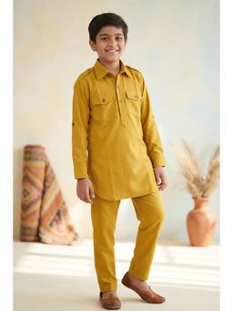 Lagorii - Mustard Rayon Full Sleeves Solid Kurta With Pant