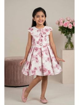 Lagorii - Ivory Floral Print Party Dress With Belt
