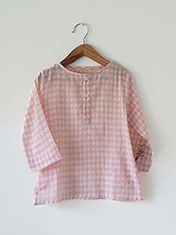 Love the world today - Sleepover Party Kids Unisex Kurta In Blush Pink Rhombus