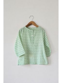 Love the world today - Sleepover Party Kids Unisex Kurta In Sage Green Rhombus