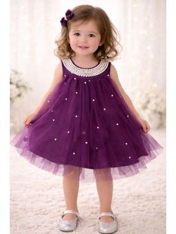 TotzTouch - Purple Net Sleeveless Round Neck Embellished Dress