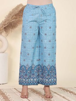 ARAMYA - Blue Women Soft Cotton Floral Palazzo