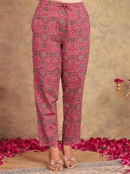 ARAMYA - Pink Women Soft Cotton Geometric Pant