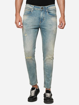 JadeBlue - Men Cloud Blue Patterned Slim Fit Jeans