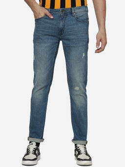 JadeBlue - Men Cloud Blue Solid Slim Fit Jeans