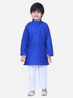BownBee - Full Sleeve Stand Collar Kurta Pyjama- Blue (Set of 2)