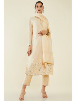 Soch - Women Beige Georgette Embellished Sequined Suit (Set of 3)