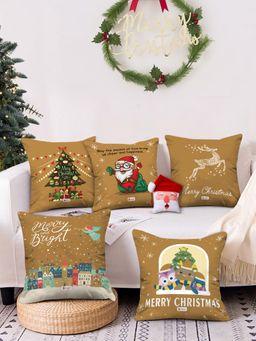 Indigifts - Christmas Printed Cushion Covers with Filler - Set of 5 and Reversible Santa Soft Toy