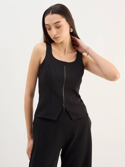 SALT Attire - Black Polyester Solid/Plain Square Neck Sleeveless Top