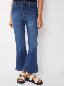 max - Blue Cotton Blend Solid/Plain Mid Waist Regular Fit Jeans
