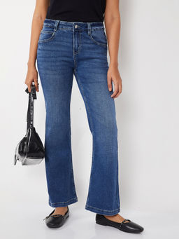 max - Blue Pure Cotton Solid/Plain Mid Waist Flared Fit Jeans