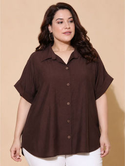 THE PINK MOON - Brown Drop Shoulder Shirt
