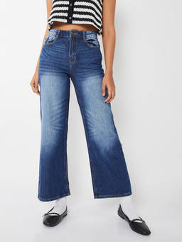 max - Blue Pure Cotton Solid/Plain Mid Waist Regular Fit Jeans