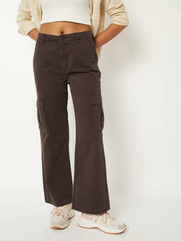 max - Brown Pure Cotton Solid/Plain Mid Waist Regular Fit Jeans