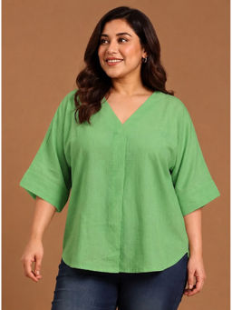 THE PINK MOON - Green V-Neck Drop Shoulder Top