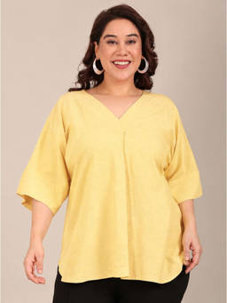 THE PINK MOON - Yellow V-Neck Drop Shoulder Top