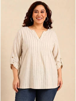 THE PINK MOON - Off White Stripes V-Neck Top