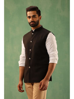 Dusala India - Astin Black Wool Silk Nehru Jacket