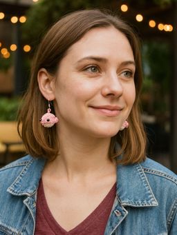 Digital Dress Room - Handmade Light Pink Woolen Crochet Whale Drop Earrings