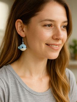 Digital Dress Room - Handmade Blue Woolen Crochet Whale Drop Earrings