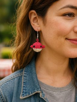 Digital Dress Room - Handmade Pink Woolen Crochet Whale Drop Earrings