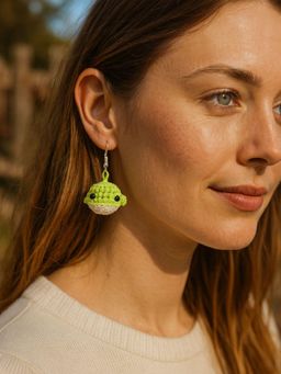 Digital Dress Room - Handmade Green Woolen Crochet Whale Drop Earrings