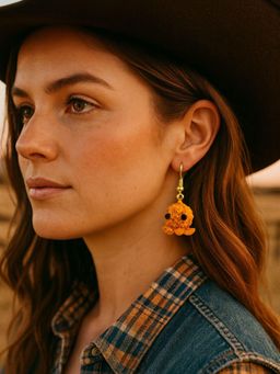 Digital Dress Room - Handmade Crochet Woolen Brown Octopus Drop Earrings